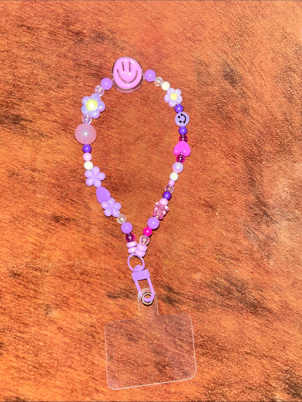 Kids Purple Beaded Badge Lanyard with Smiley Charm